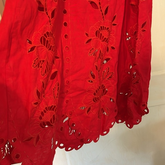 New Farm Rio Porcelain Garden Red Linen Midi Dress size Small - Picture 10 of 17